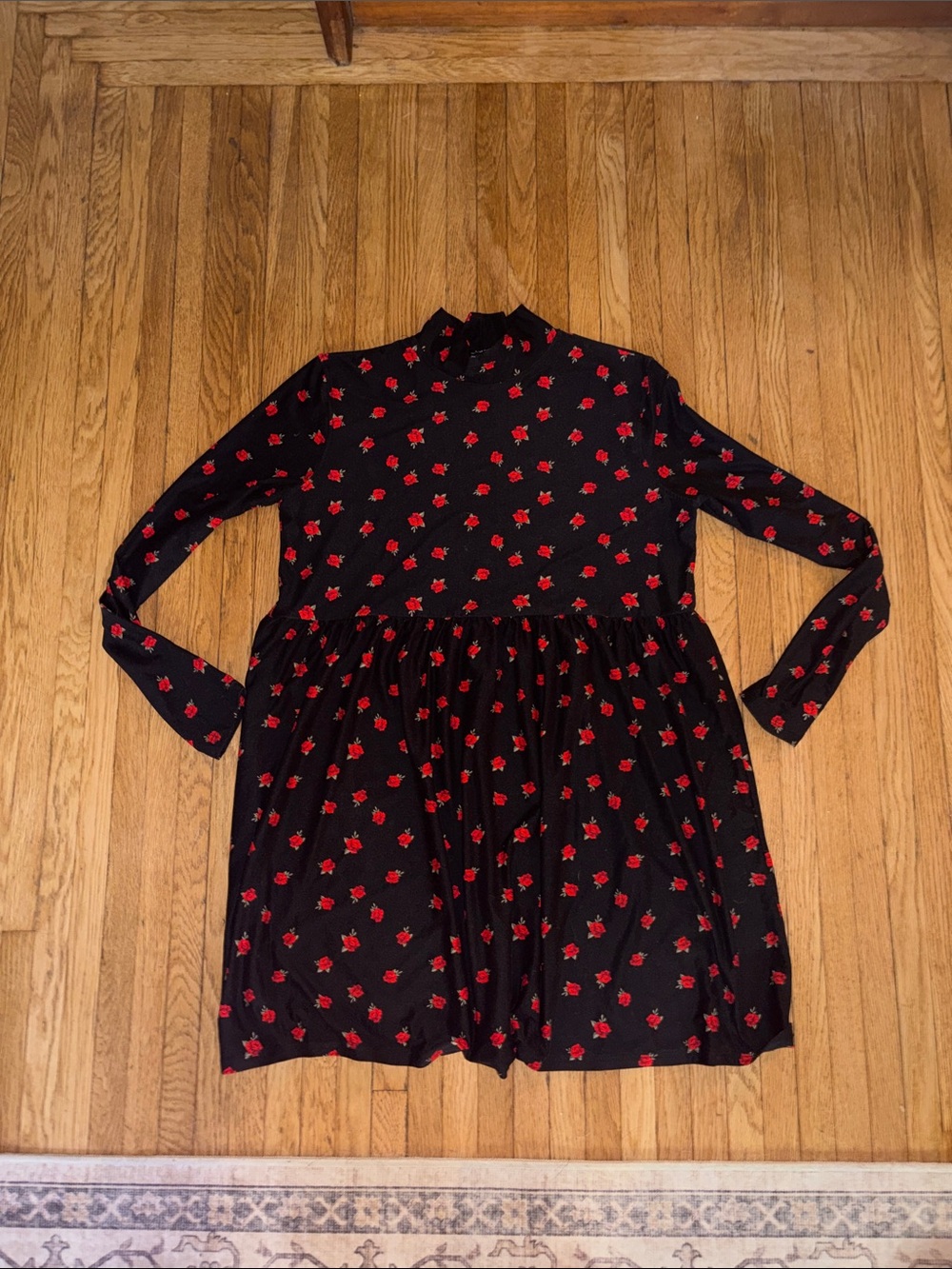 Justify Black Rose Floral Print Mock Neck Dress Size Large